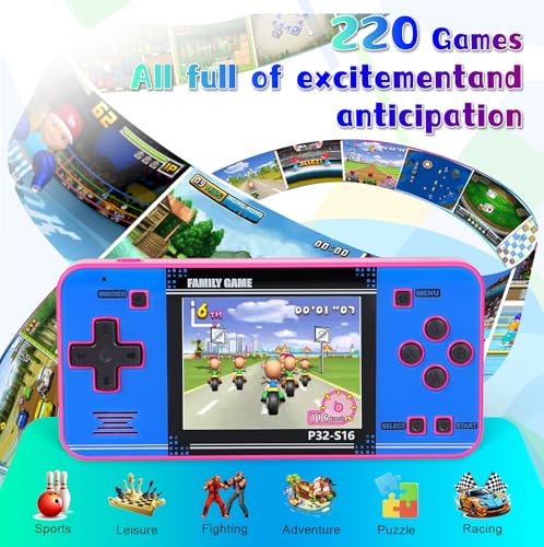 Handheld Game with 220 32-bit Video Games, 3.0” IPS Screen, Rechargeable Portable Mini Arcade X480249
