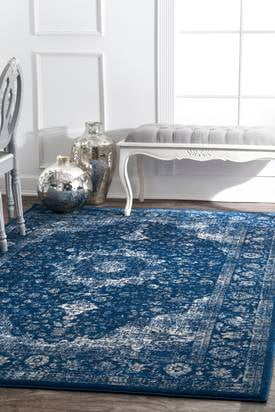 Dark Blue Vintage Persian Area Rug 5' Round F488