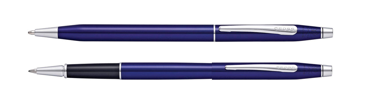 Translucent Blue Lacquer Ballpoint and Rollerball Pen Set D66985