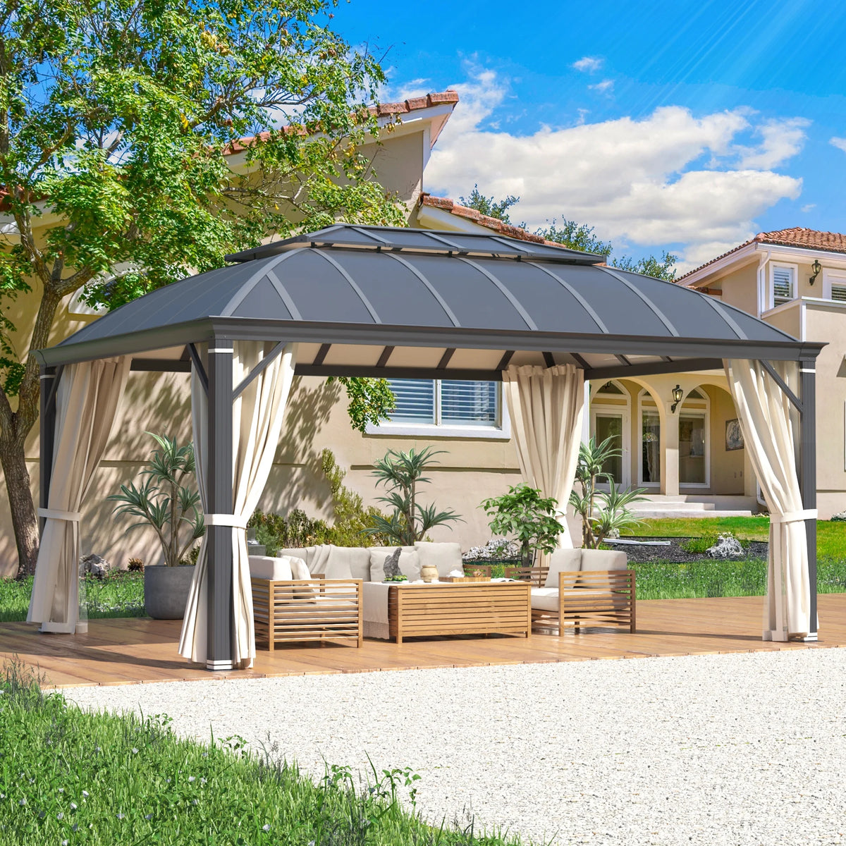12'x16' Hardtop Aluminum Patio Gazebo with Aluminum Composite Double Roof Z66458