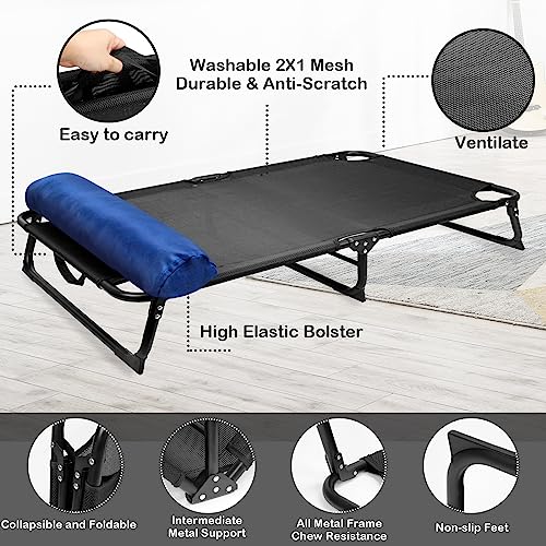 Raised Dog Bed Cot with Canopy Shade Tent & Bolster, Portable Chew-Resistance Cooling Pet Bed L170443