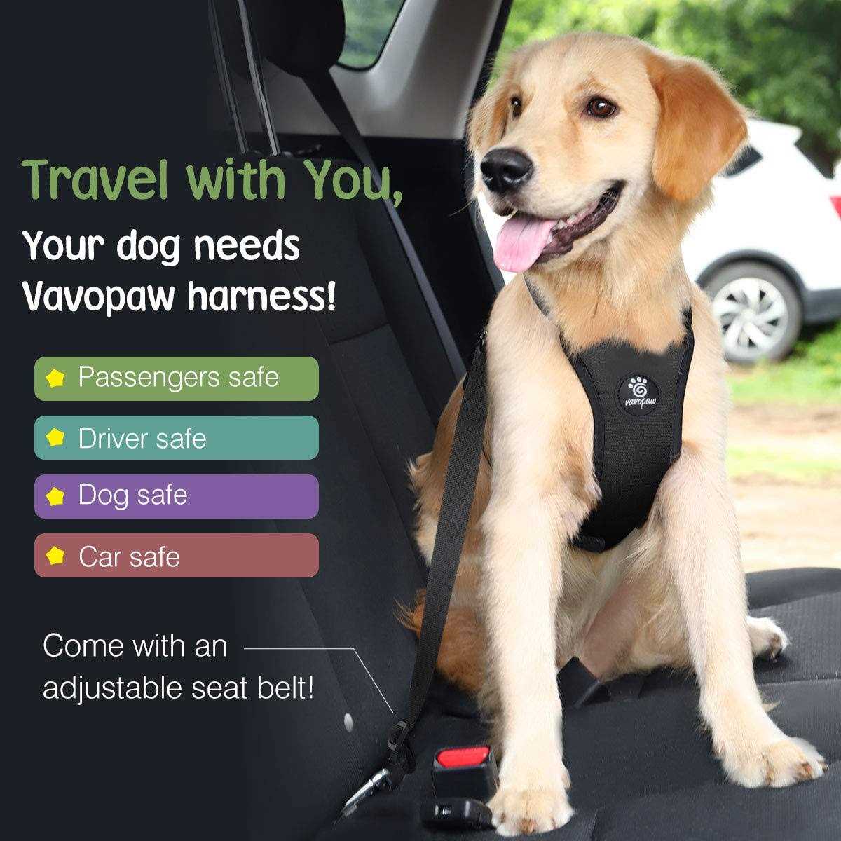 Adjustable Soft Padded Mesh Dog Vehicle Safety Vest Harness with Travel Strap and Carabiner K157004