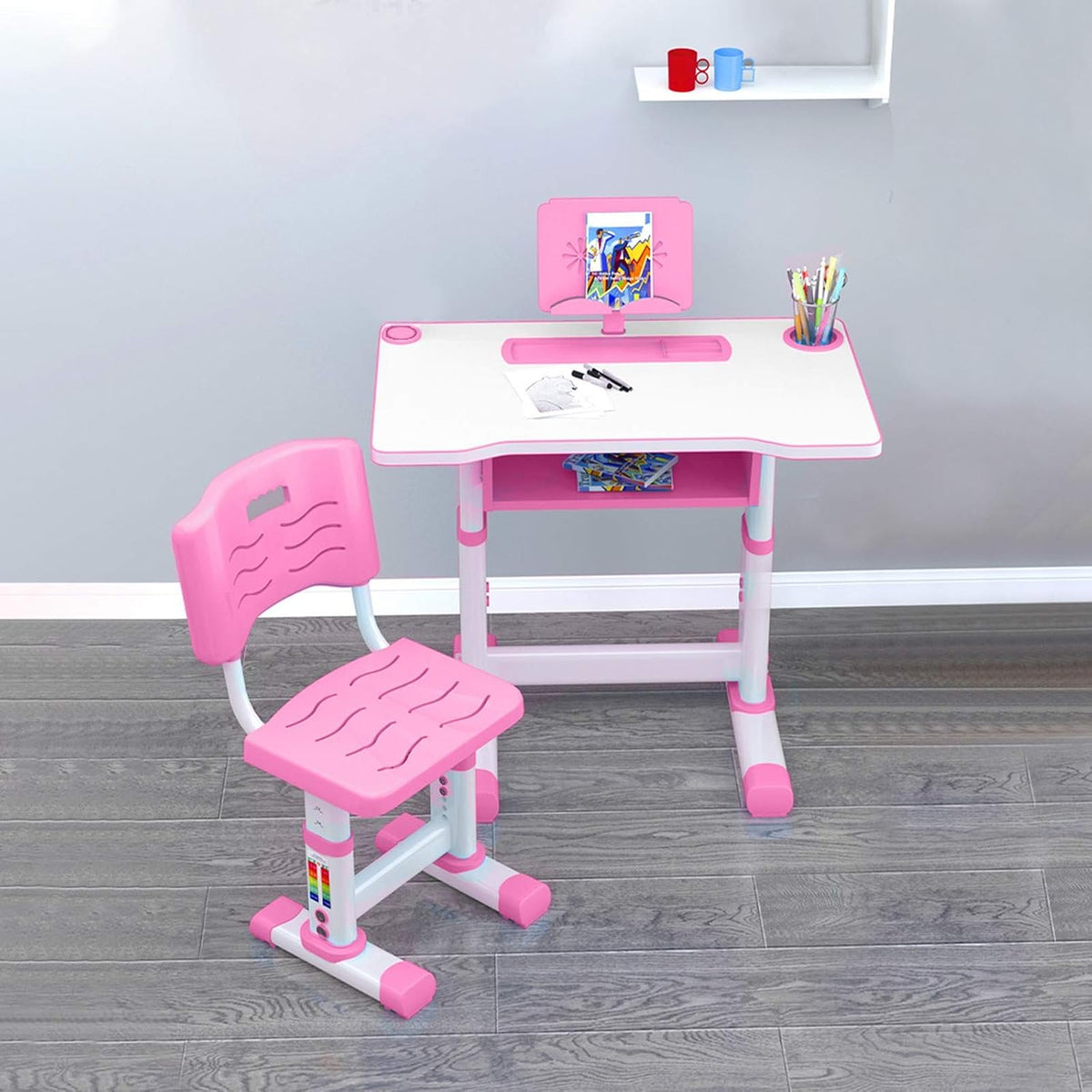 Adjustable Study Desk and Chair Set with Bookstand Q547