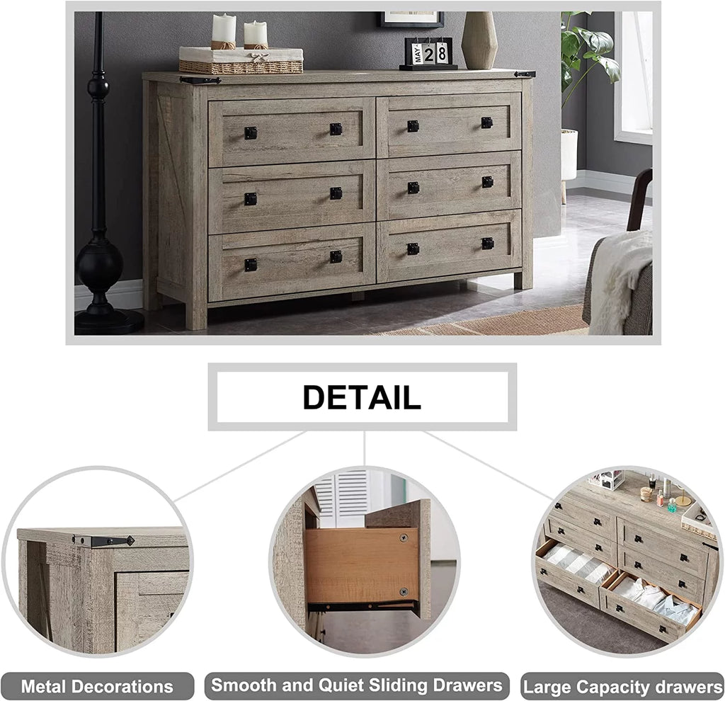 6 Drawer Wood Dresser J957