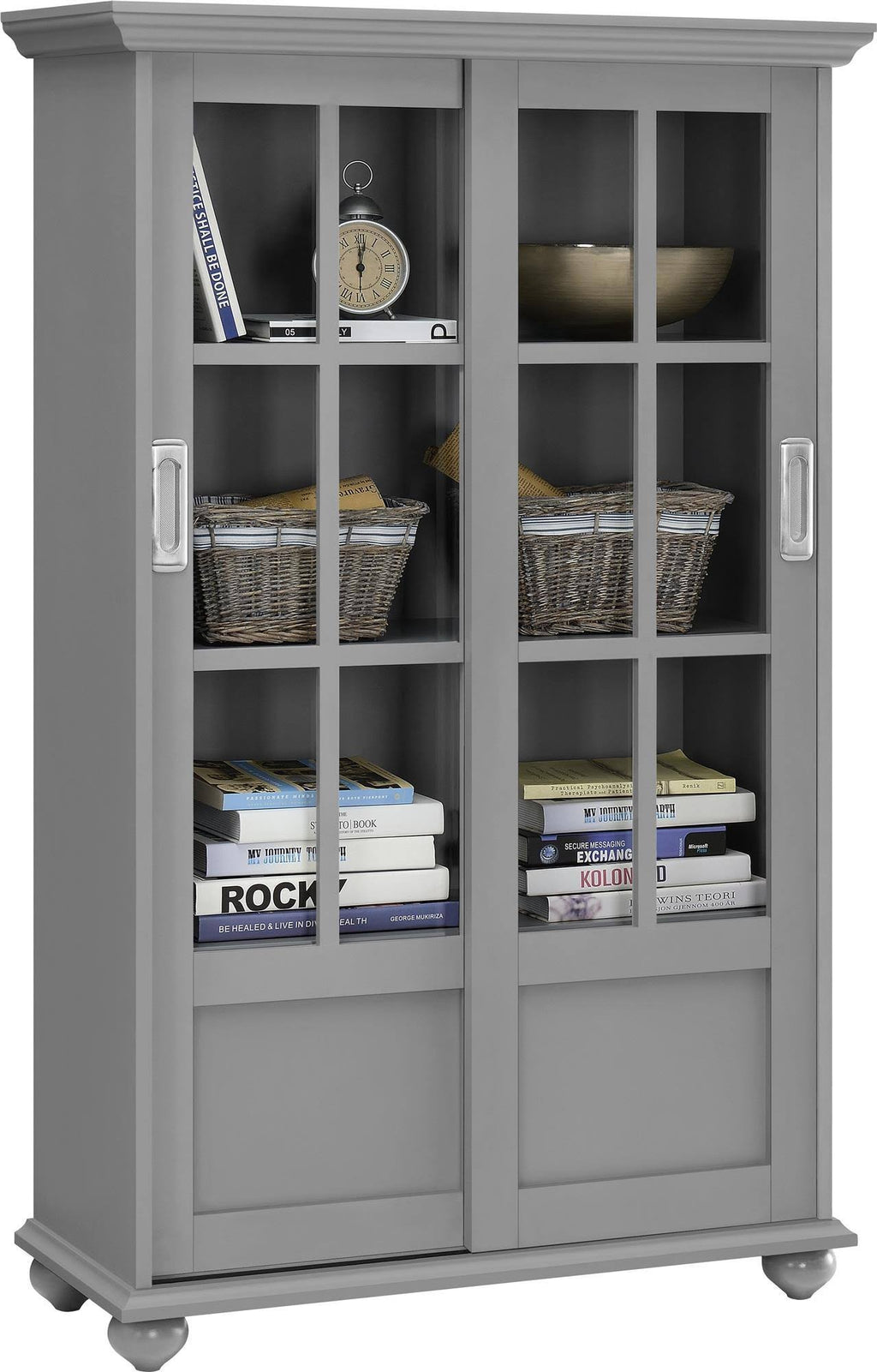 Soft Gray Bookcase with Sliding Glass Doors N86773