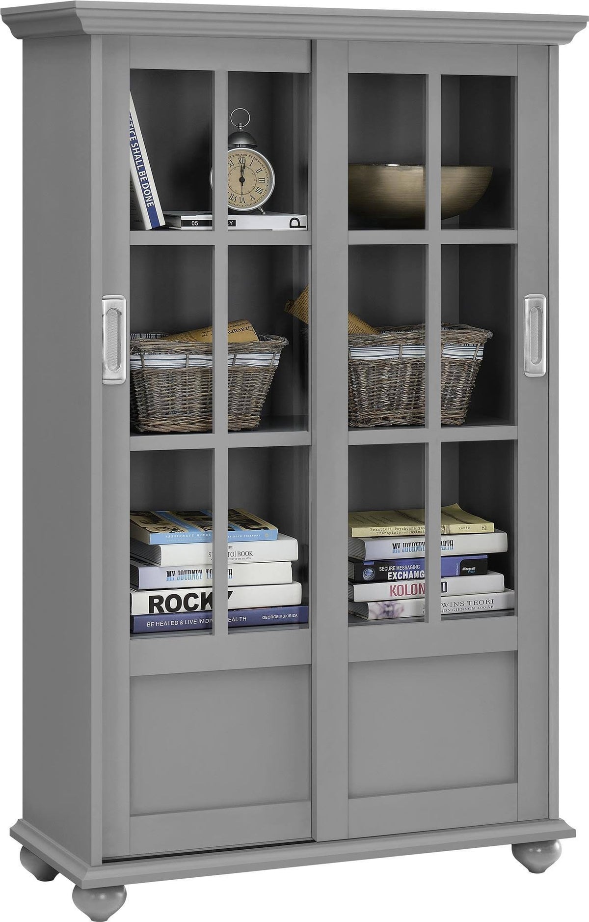 Soft Gray Bookcase with Sliding Glass Doors N86773