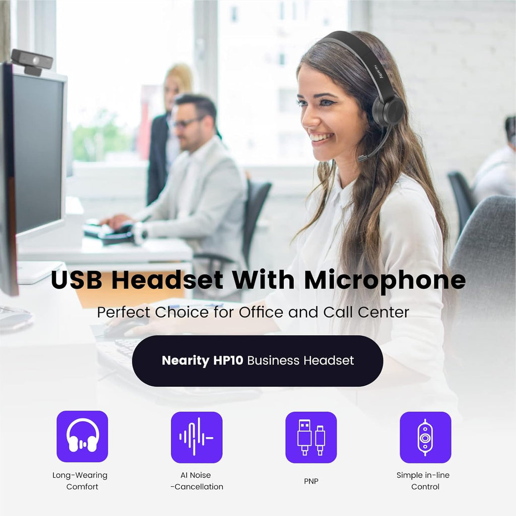 Pack of 2 Wired USB Computer Headset with Microphone I349339