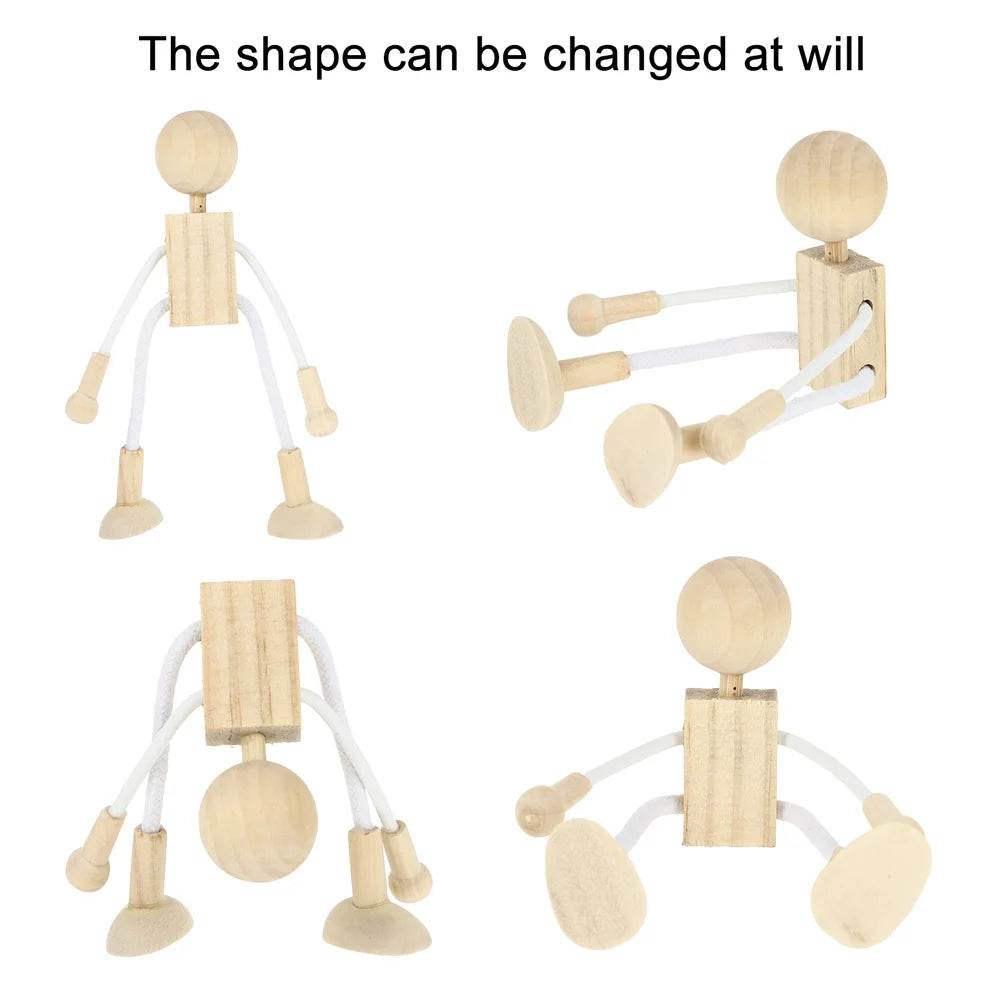 6pcs Unfinished Wooden Dolls Cartoon Robots for DIY Painting K73620