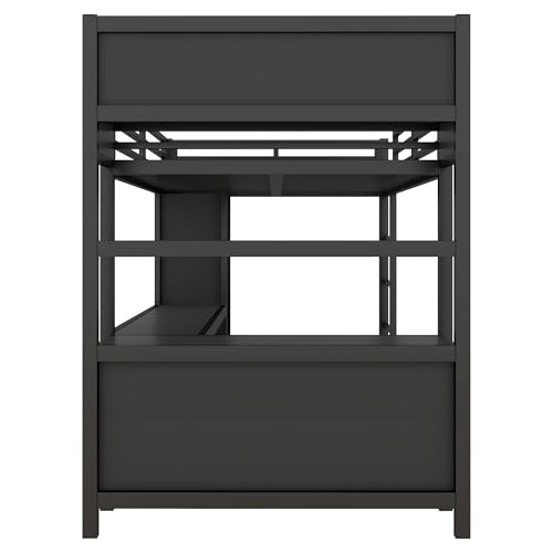 Metal Loft Bed with Wardrobe & L-Shaped Desk, White Queen D3283