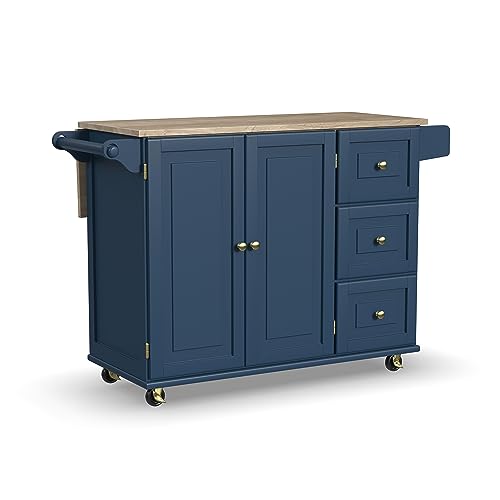 Off-White Mobile Kitchen Island Cart with Drop Leaf Breakfast Bar K90774