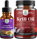 Organic Ashwagandha Liquid Drops and Antarctic Krill Oil 500mg Softgels P486