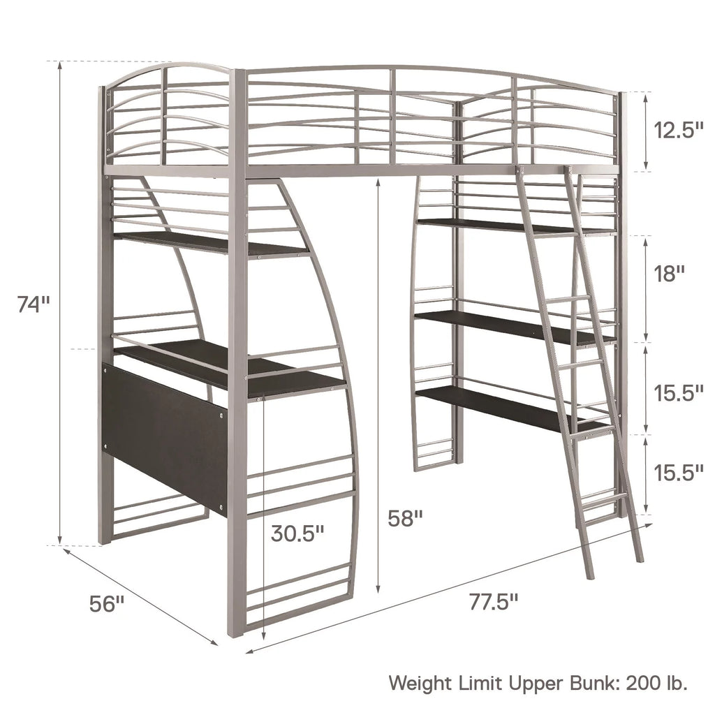 Twin Metal Loft Bed with Desk and Shelves L81322