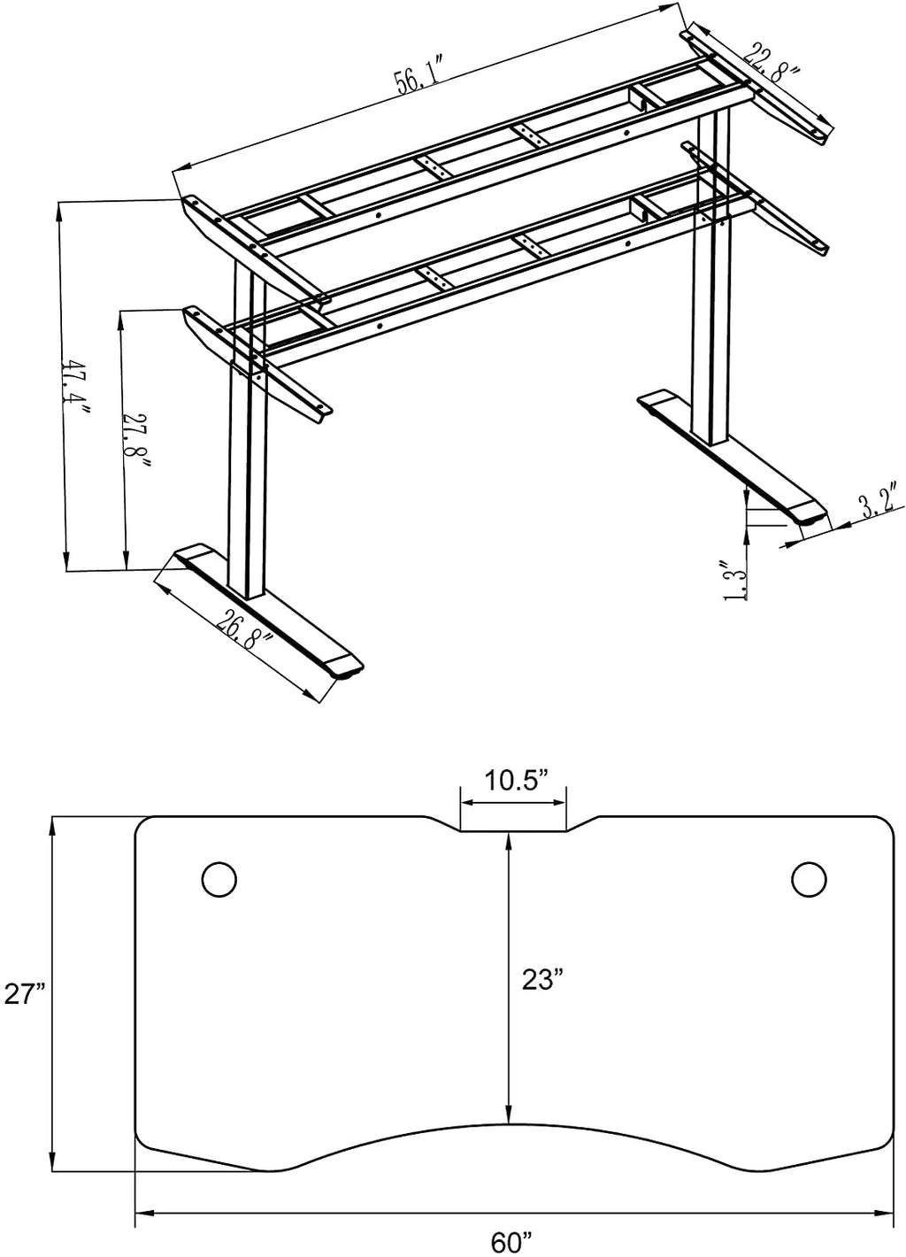 60" Electric Height Adjustable Standing Desk T380