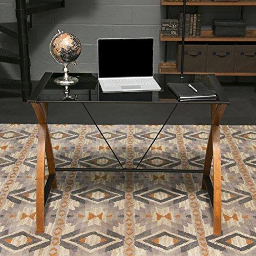 Black Glass and Wood Computer Desk L632987