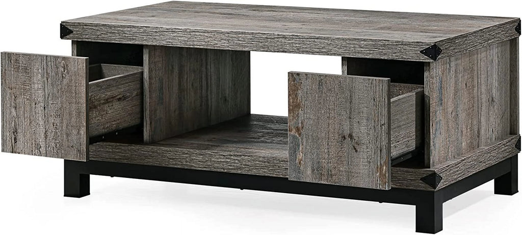 Grey Wood Coffee Table with Drawers and Shelves T3951