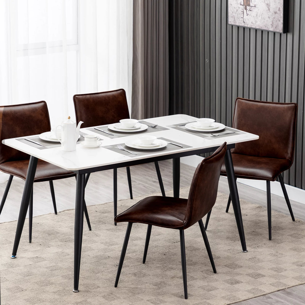 Faux Leather Dining Chairs Set of 4 with Black Metal Legs S2785