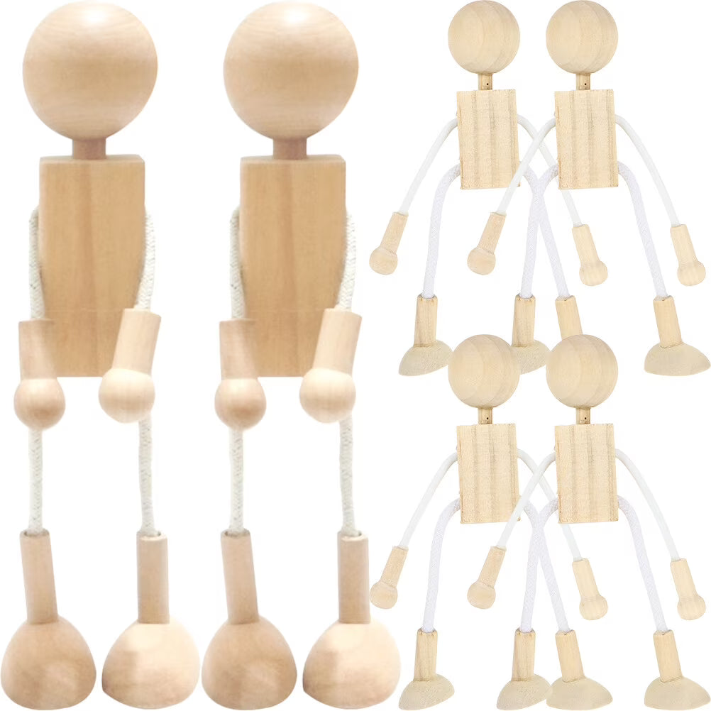 6pcs Unfinished Wooden Dolls Cartoon Robots for DIY Painting K73620