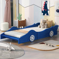Twin Size Wood Race Car-Shaped Platform Bed with Safety Rails B99053