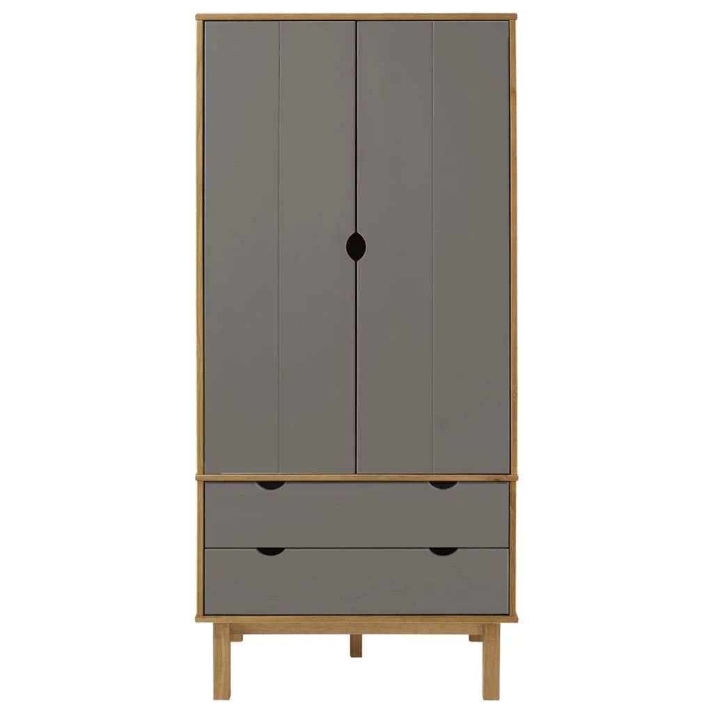 Brown and Gray Solid Wood Pine Wardrobe X564