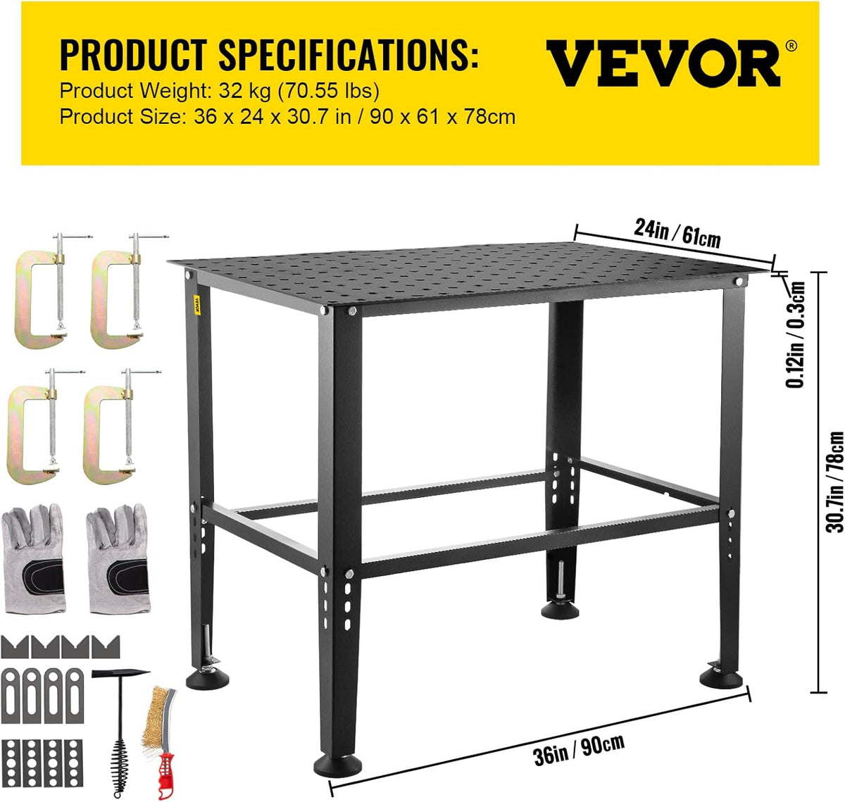 36" x 24" Adjustable Carbon Steel Welding Table I268