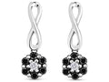 1/2 Carat Round Black & White Diamond Flower Cluster Drop Earrings in 14K White Gold Over Sterling Silver V321579
