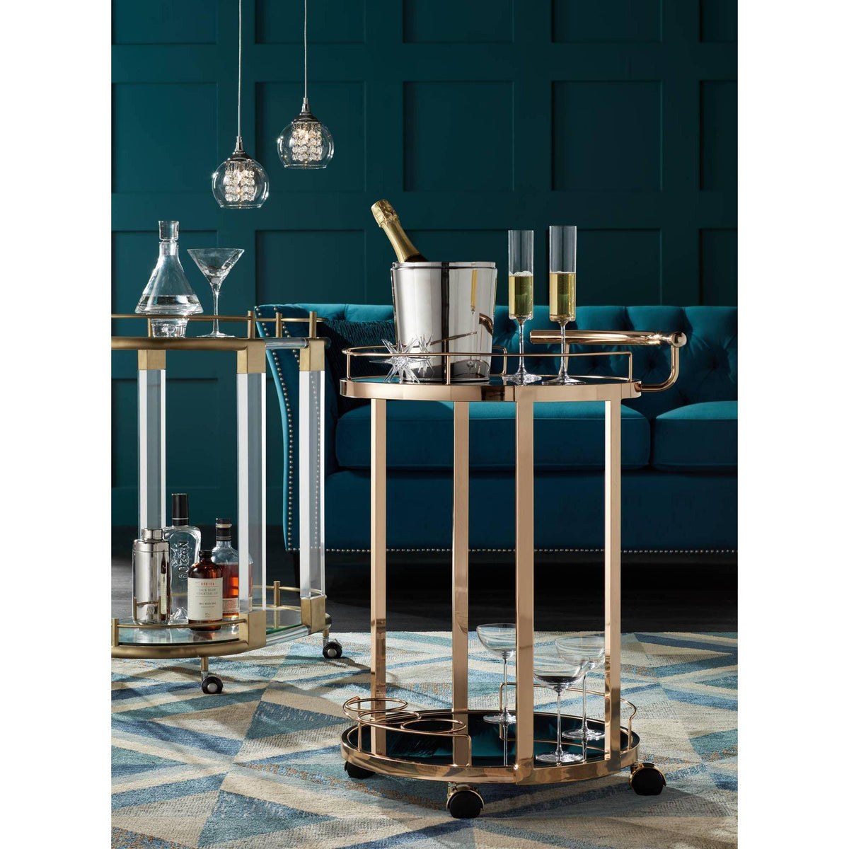 Round Black Glass Serving Cart M261
