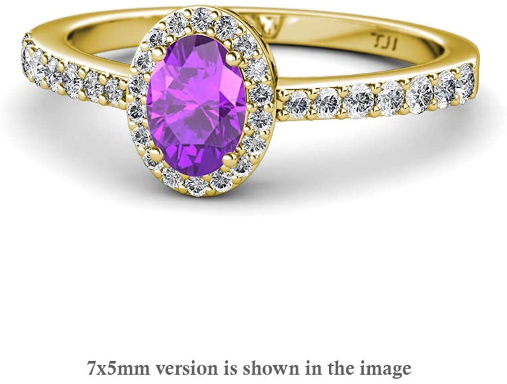Oval Amethyst & Natural Diamond Halo Engagement Ring 14K Yellow Gold E86147