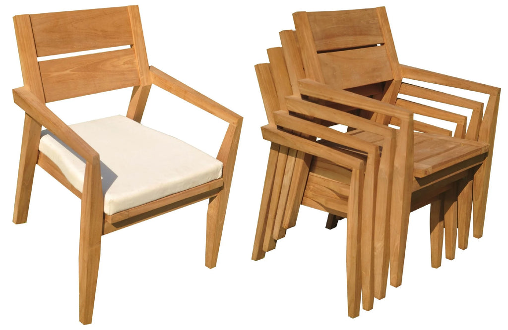 Grade-A Teak 5 Pc Dining Set with 94" Oval Table and 4 Stacking Arm Chairs F4023