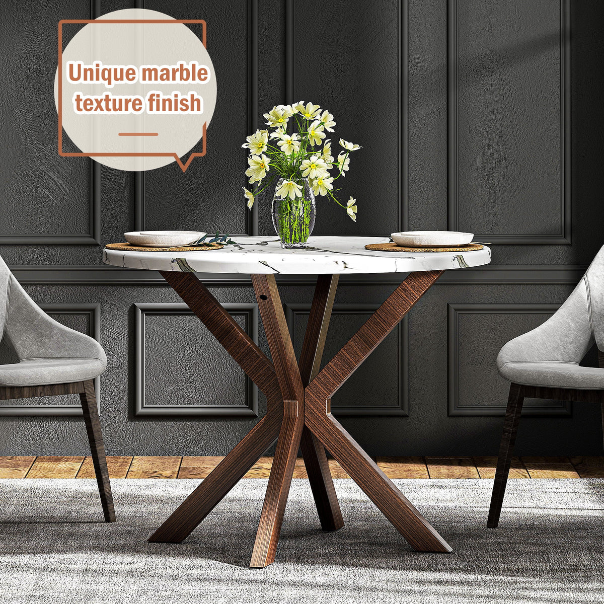 39.4" Round Wood Dining Table with Steel Legs Y4373