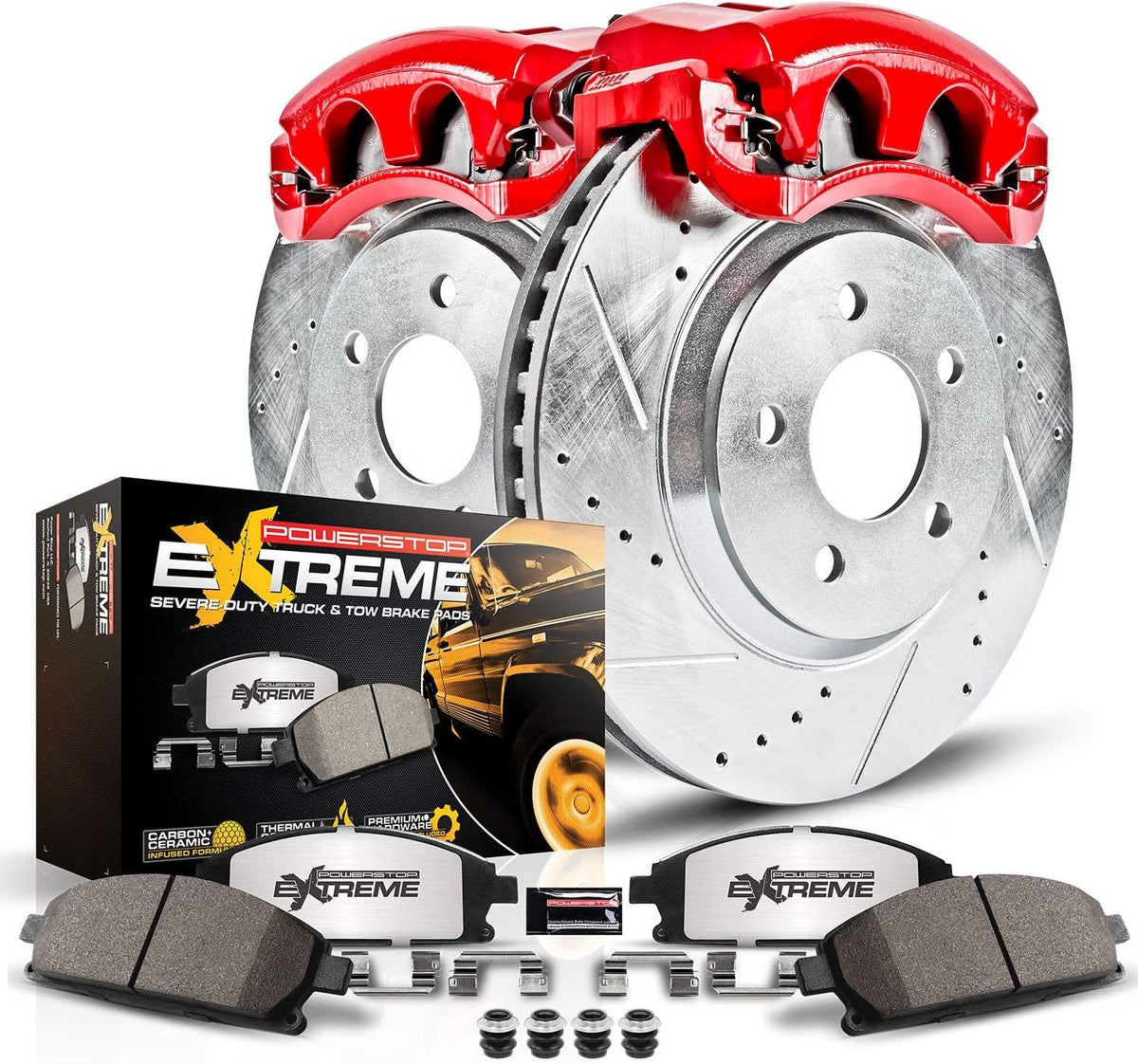 Front Caliper Kit Drilled Slotted Brake Rotors Ceramic Brake Pads Calipers U309