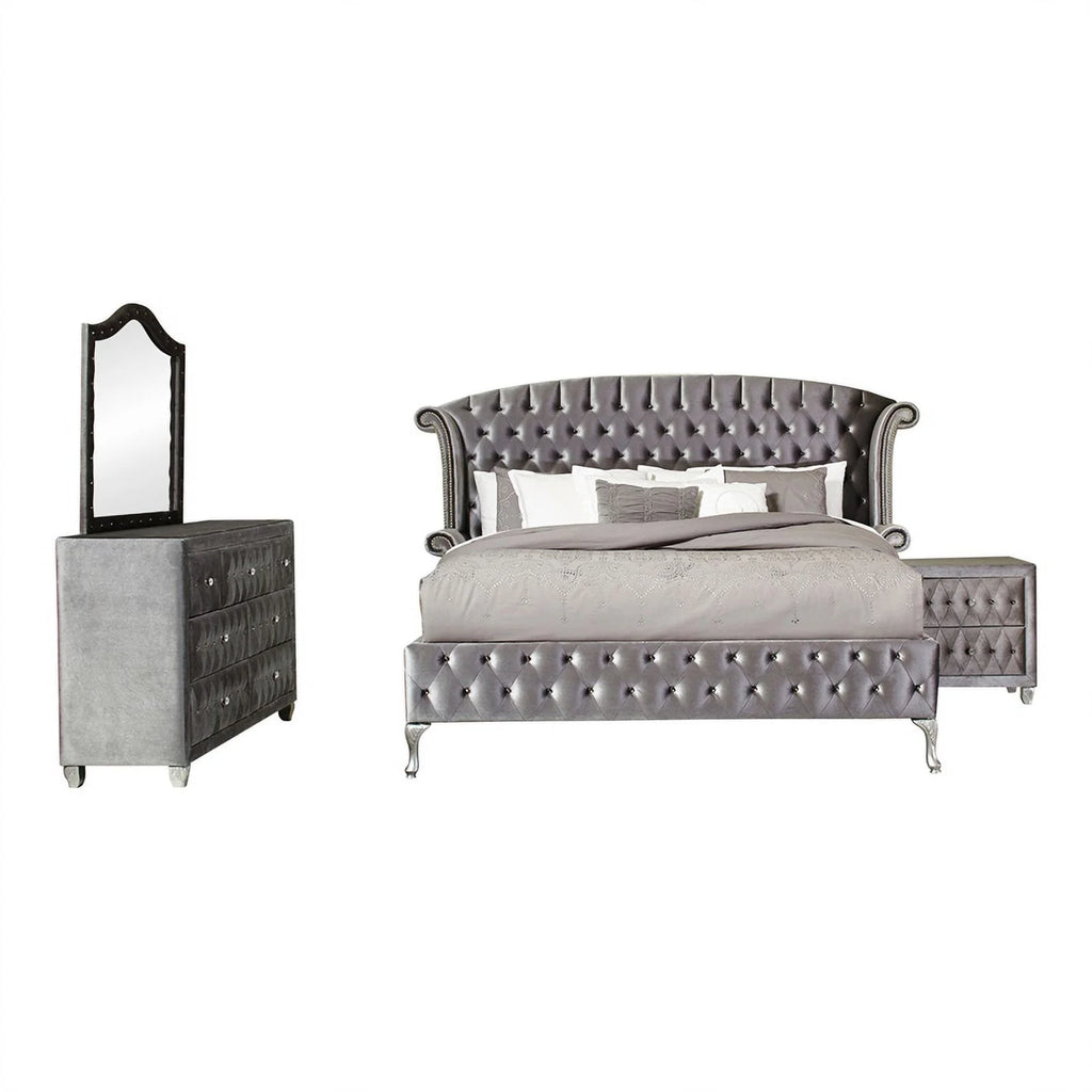 Queen Velvet Upholstered 4-piece Bedroom Set S880