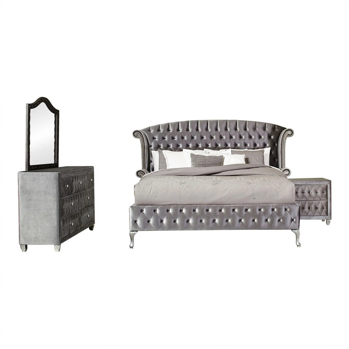 Queen Velvet Upholstered 4-piece Bedroom Set S880
