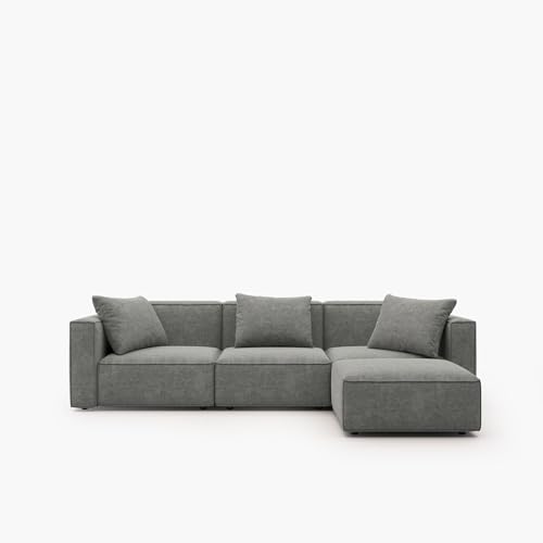 Grey L-Shape Sectional Sofa Set with Ottoman and Chaise H49264