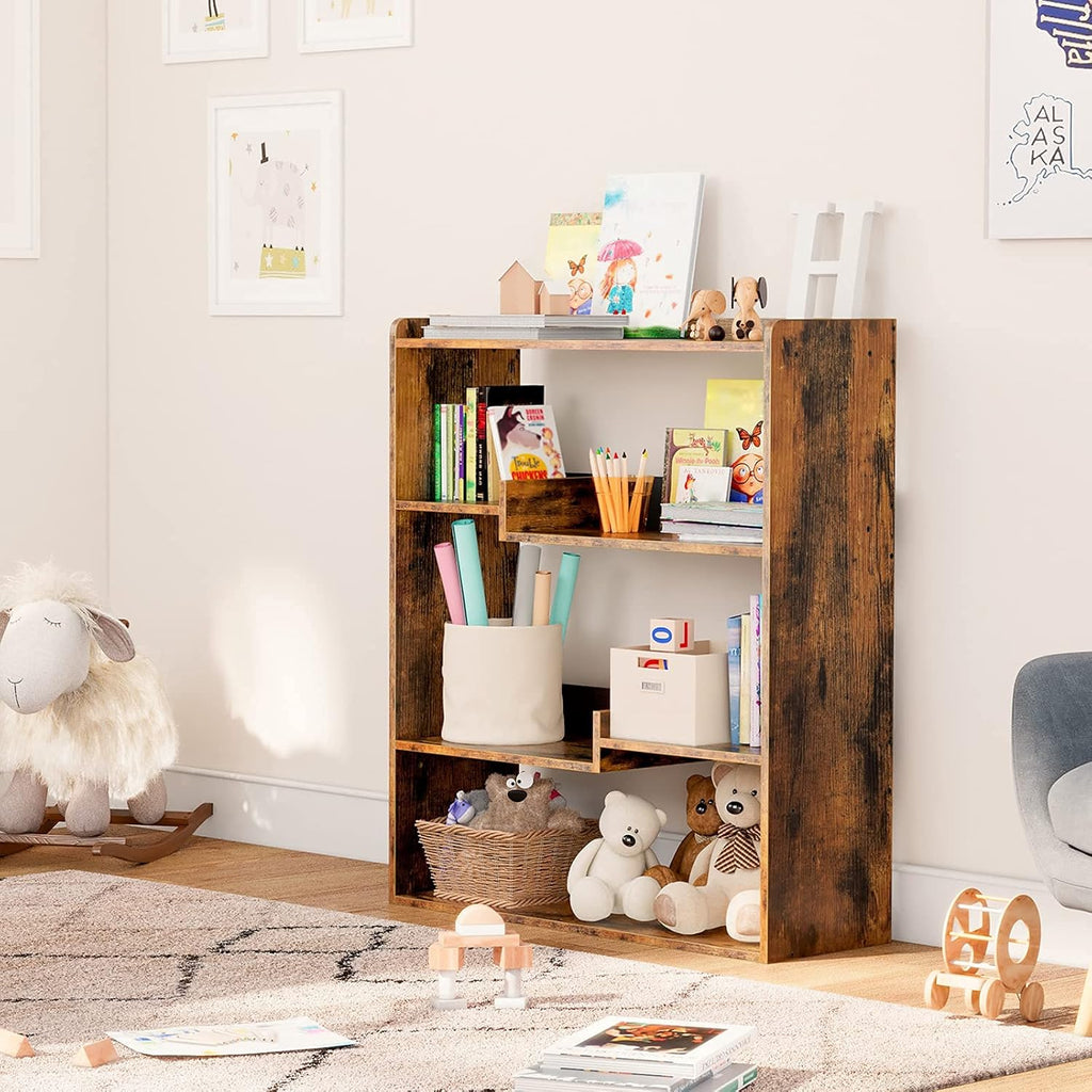 Rustic Brown Wooden Bookcase with Open Shelves K7459