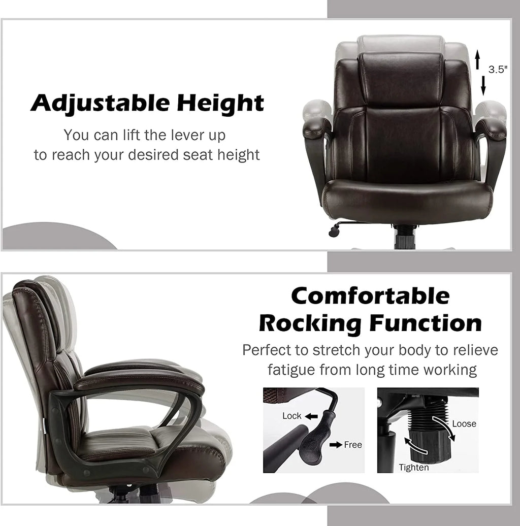 Dark Brown Leather Ergonomic Mid Back Office Chair D156