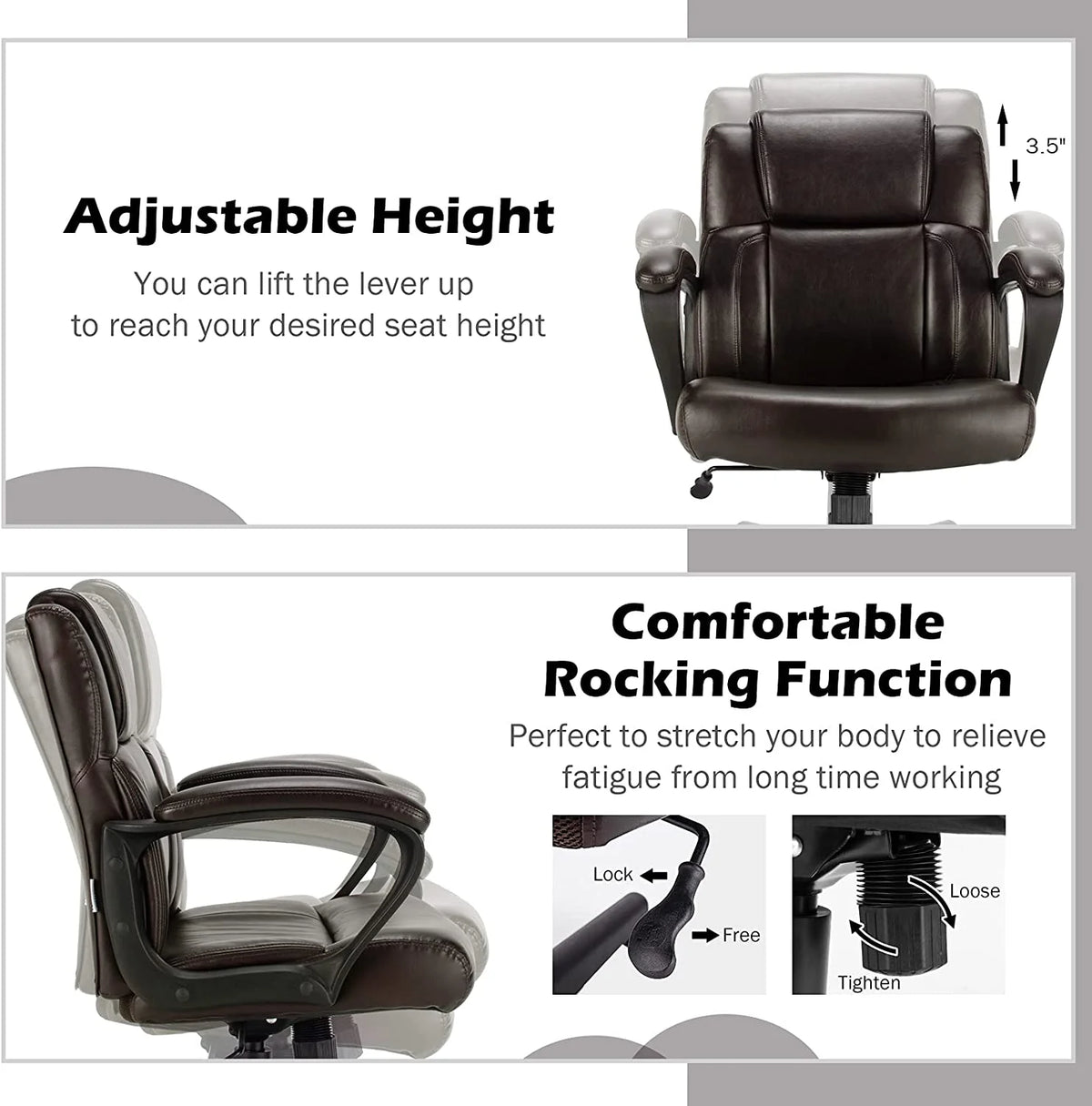 Dark Brown Leather Ergonomic Mid Back Office Chair D156