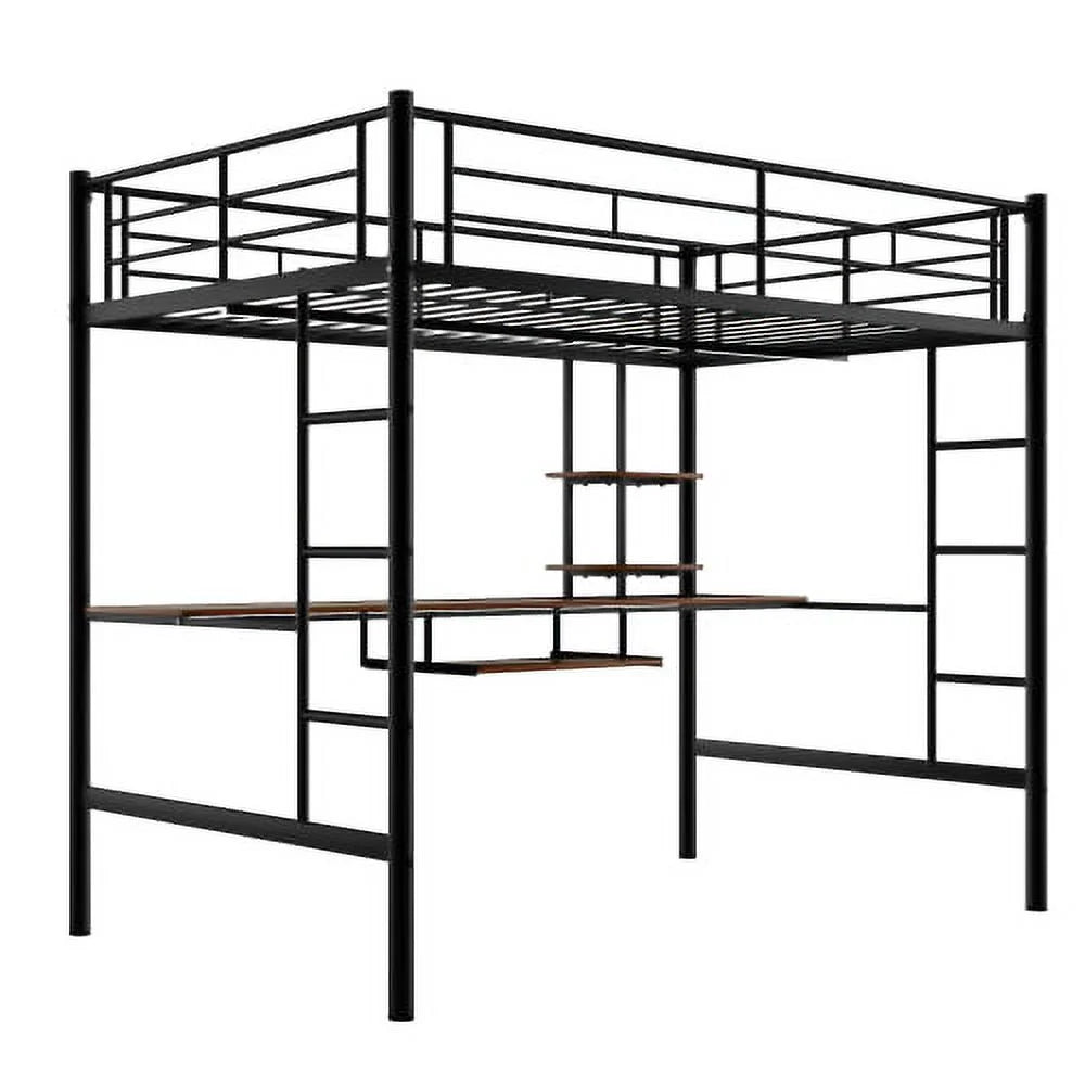 Full Black Loft Bed with Desk and Shelf A9540