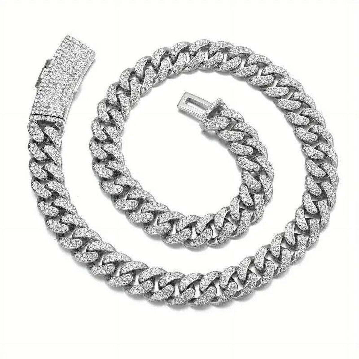 Silver Plated 18" Cuban Choker Chain Necklace T4076