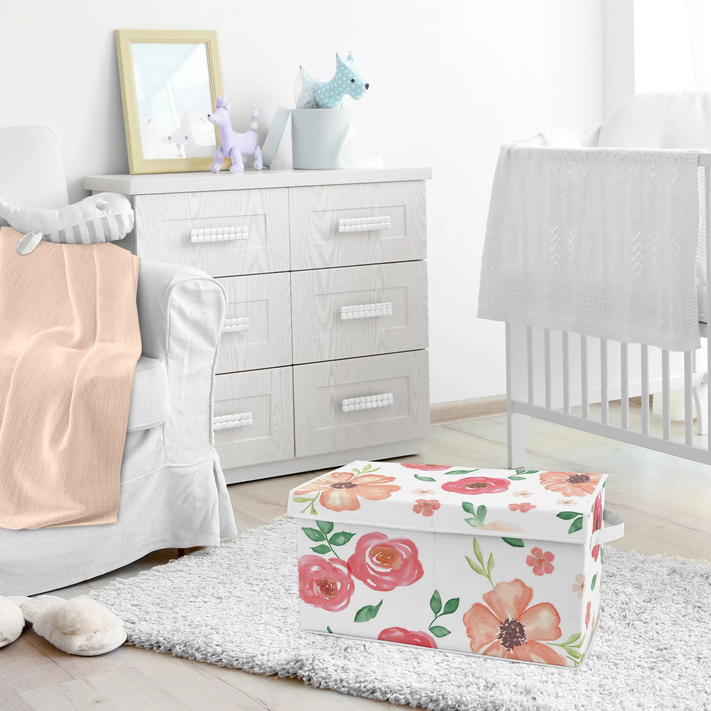 Watercolor Floral Peach Rose Storage Fabric Toy Box U9269