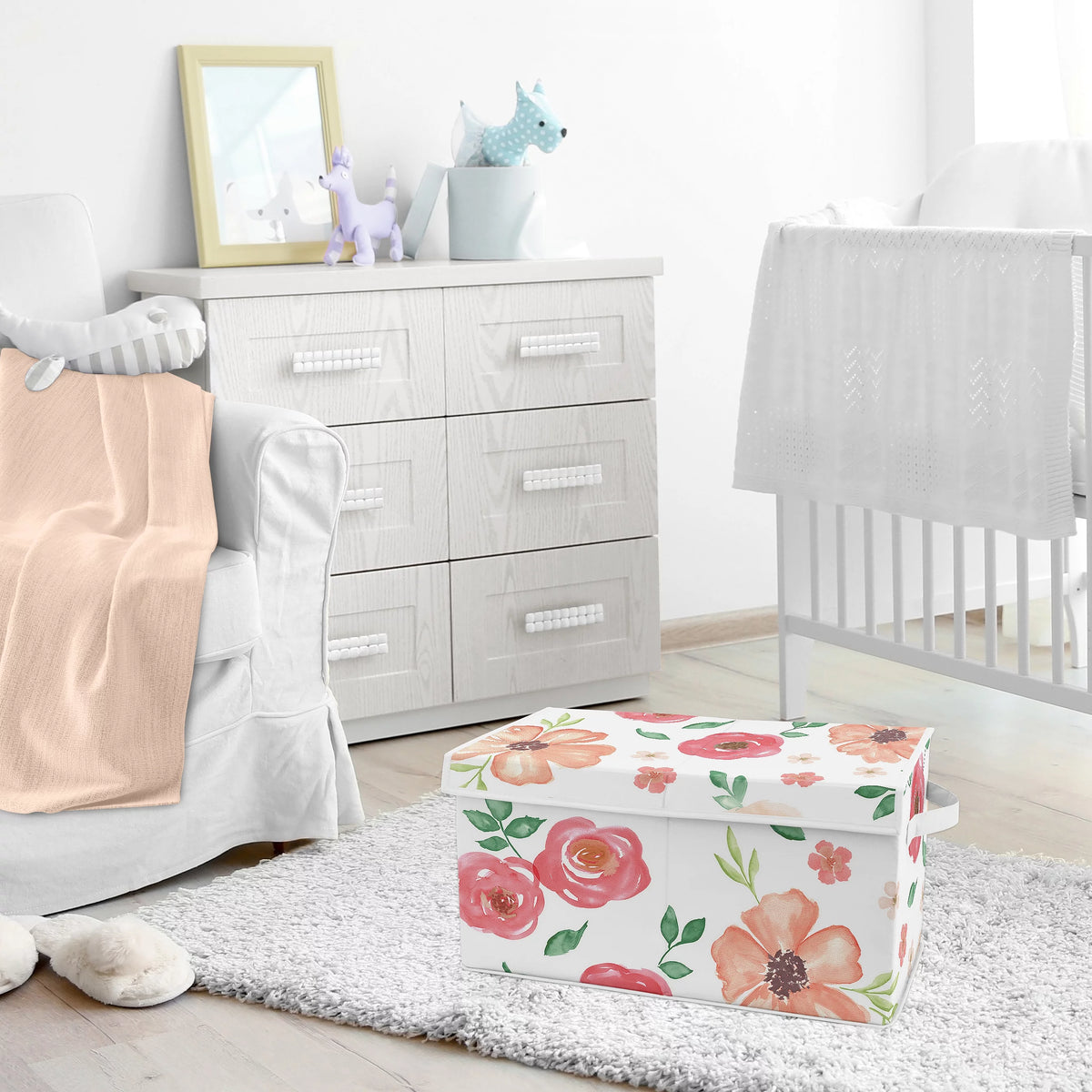 Watercolor Floral Peach Rose Storage Fabric Toy Box U9269