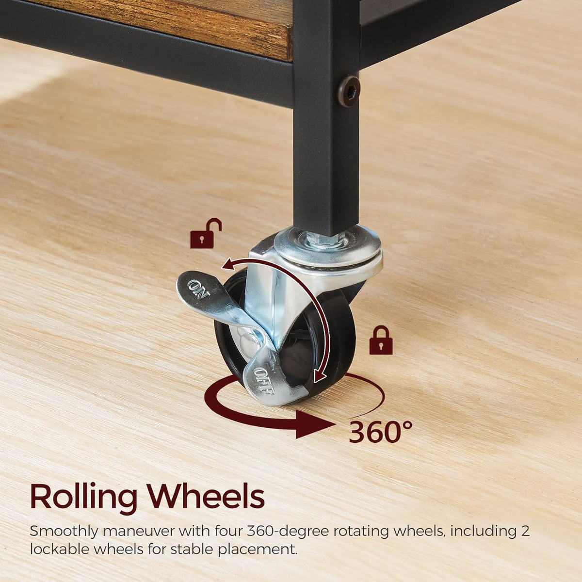 Rustic Brown Rolling Printer Cart with Storage Drawer N856