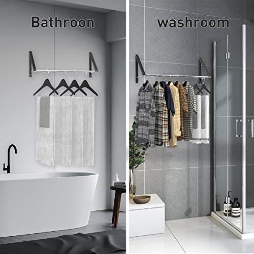 White Wall Mounted Folding Aluminum Clothes Drying Rack L936468