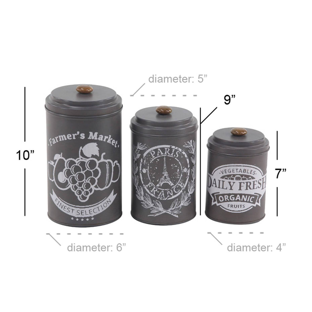 Black Tin Canisters with Wooden Lid, Set of 3 Z9747