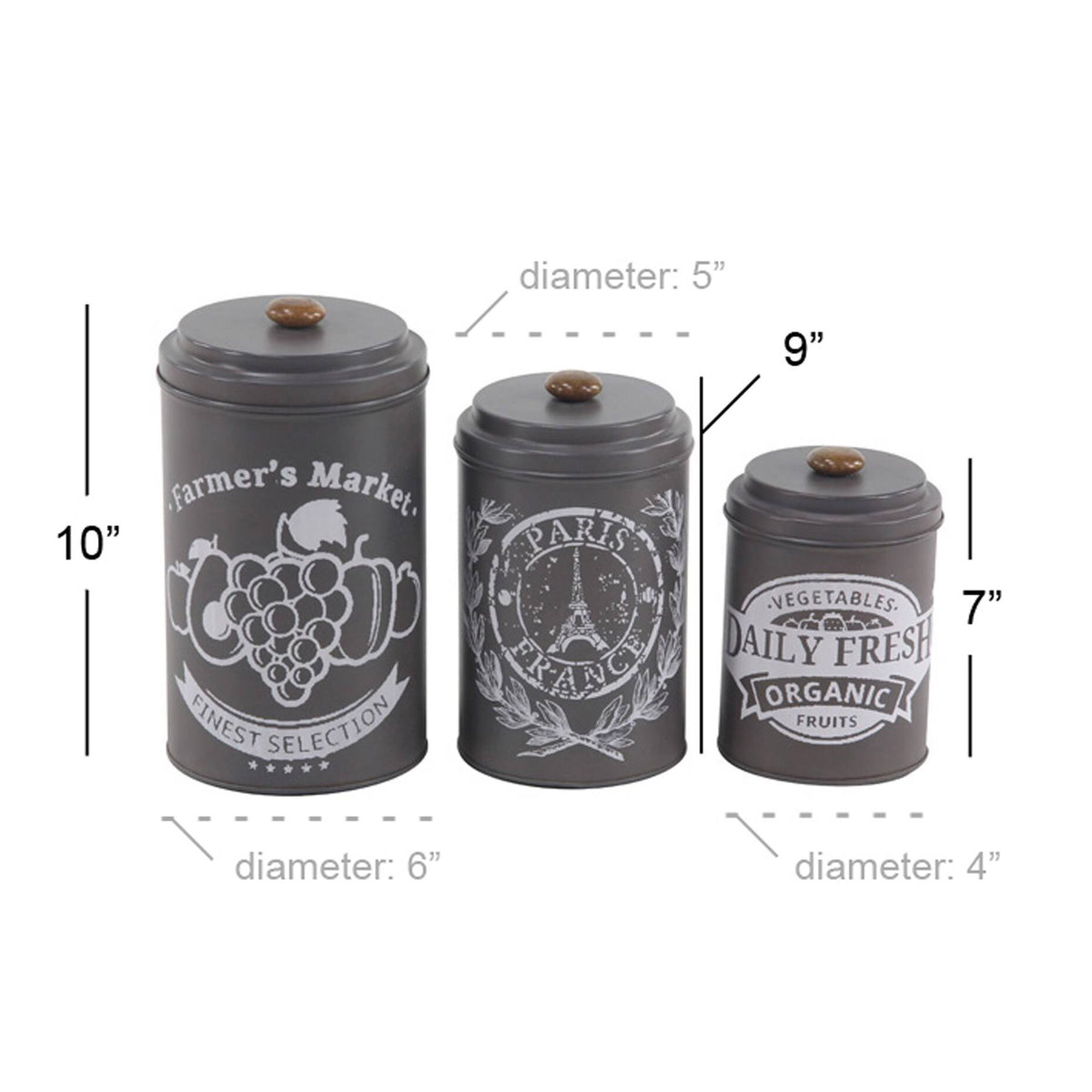 Black Tin Canisters with Wooden Lid, Set of 3 Z9747
