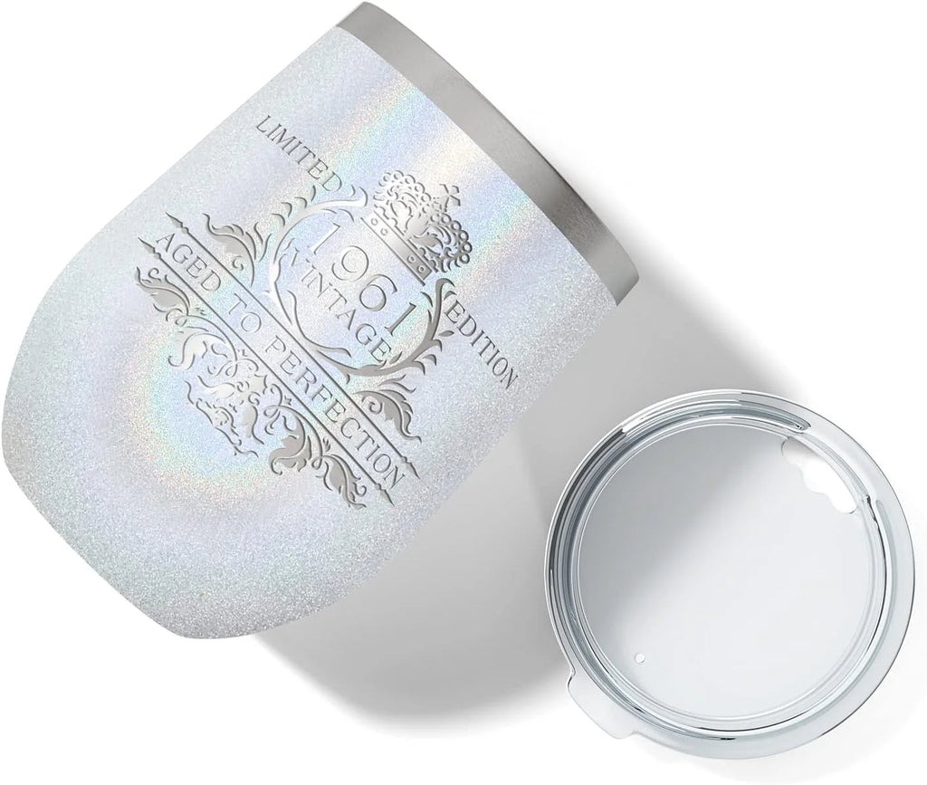 12 Oz White Glitter Wine B977