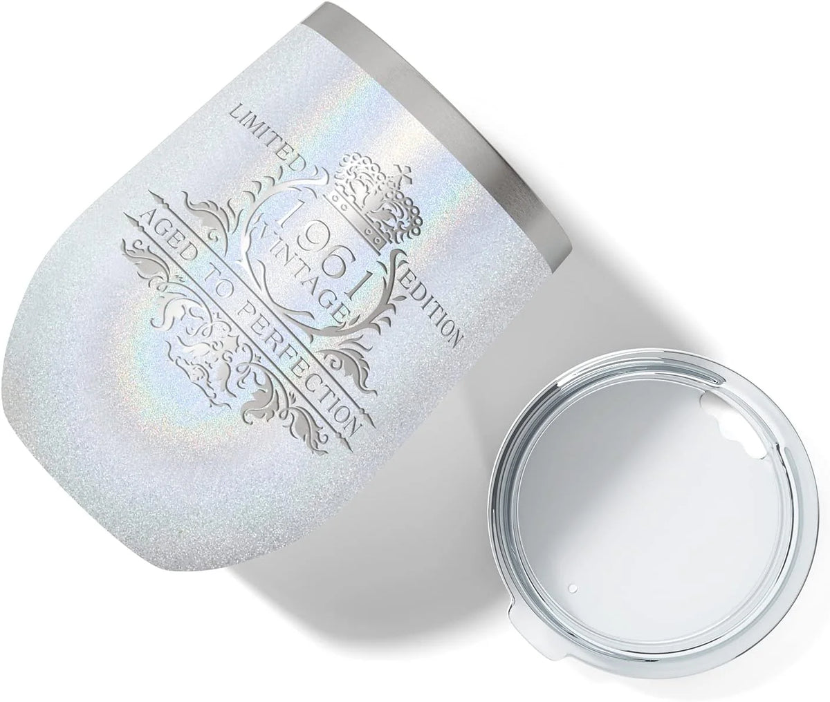 12 Oz White Glitter Wine B977