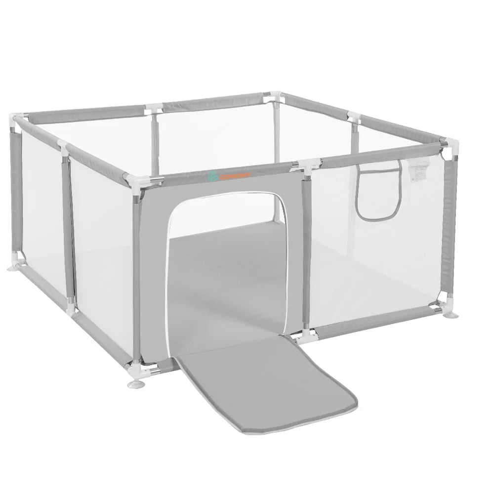 Portable 4-Panel Baby Playpen with Basketball Hoop I256859