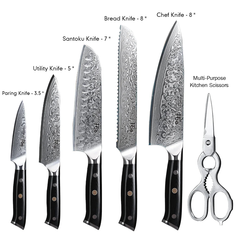7Pcs Japanese VG10 Damascus Steel Knife Block Set S881733