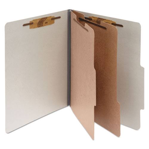 Mist Gray Legal Size Pressboard Classification Folders with 2 Dividers, 10/Box G4033