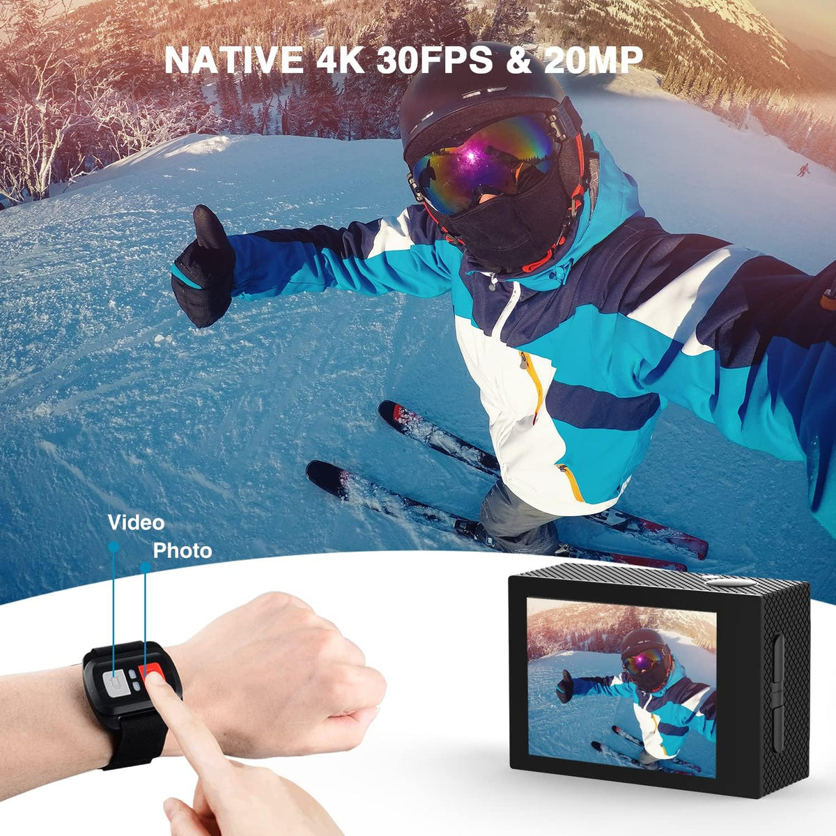 UHD 4K WiFi Action Camera 20MP Waterproof 131FT 2 Color Screen 170° Wide Angle EIS Sports Cam with External Mic Remote 2 Batteries and Helmet Accessories Kit Pack of 2 I212102